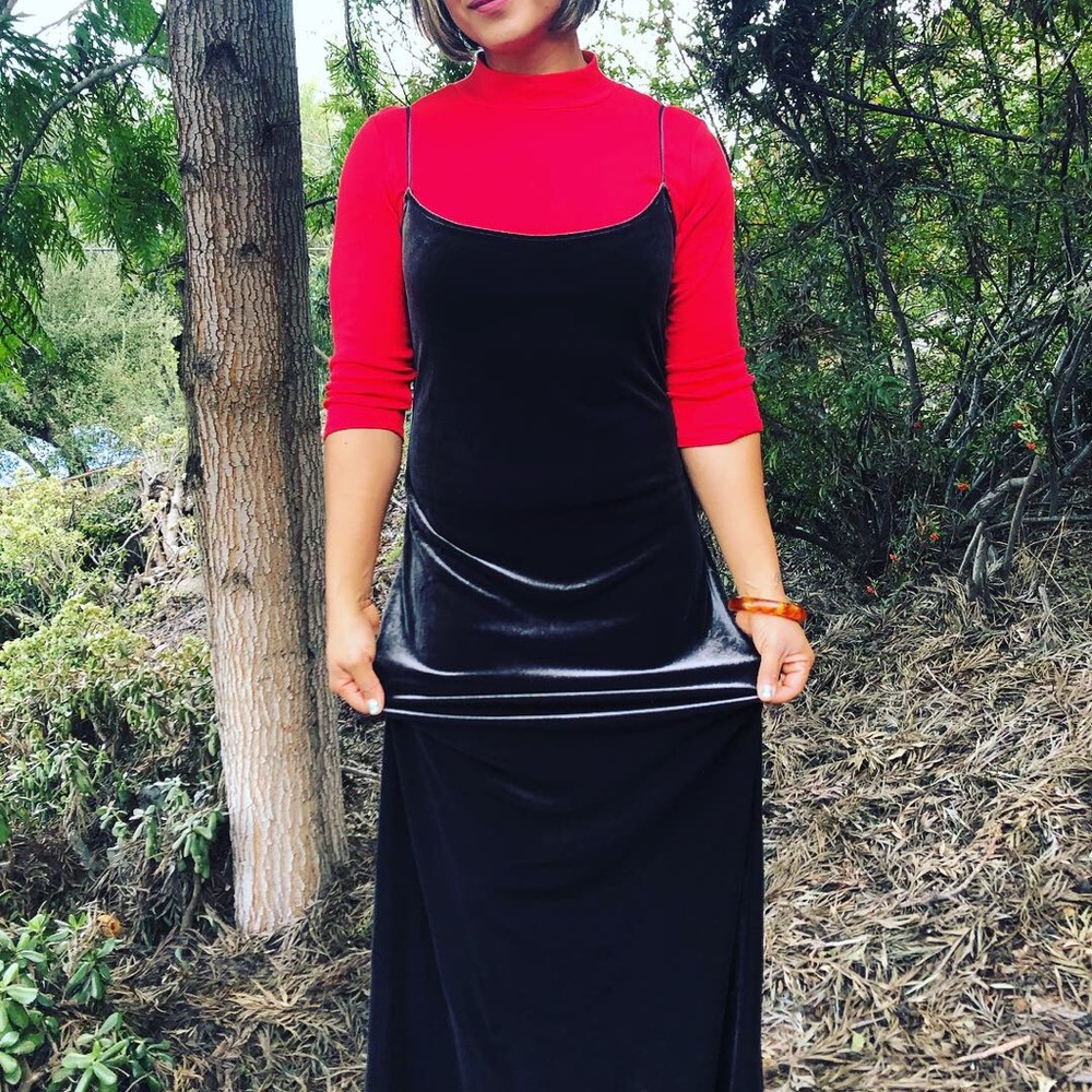 Vintage Charcoal Velvet Sleeveless Maxi Dress.